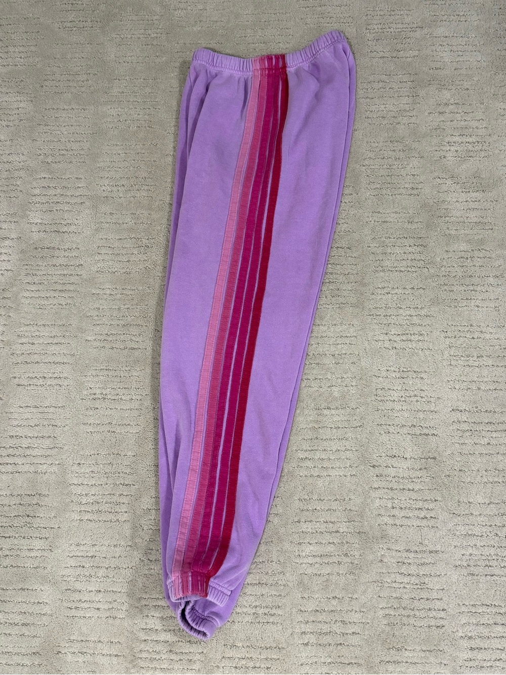 Aviator Nation 5 Stripe Lavender Joggers with Pink Stripe Detail